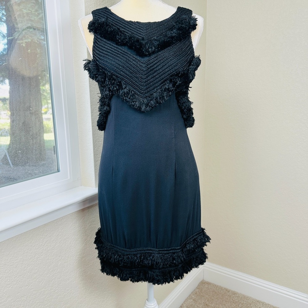 Vintage Mara Hoffman Mini Dress Women's 4 Black Fringe Braided Open Back Chic